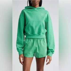 Sporty & Rich Health & Wellness Club Cropped Cotton Hoodie - Verde